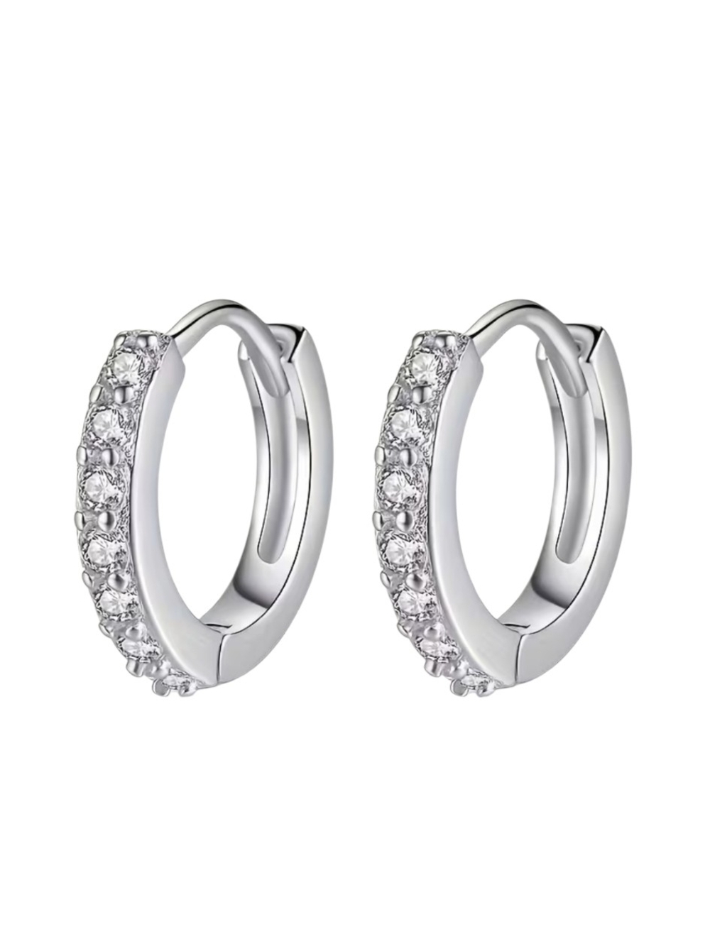 Sterling Silver CZ Huggie Hoop Earrings - White